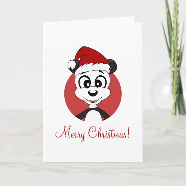 Christmas greeting card with cartoon panda bear (Front)