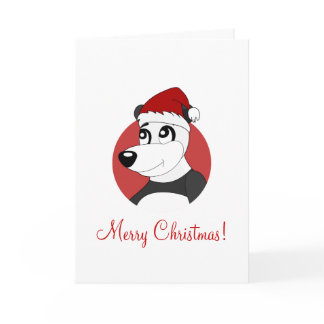 Christmas greeting card with cartoon panda bear