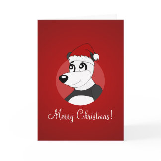 Christmas greeting card with cartoon panda bear