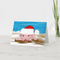Christmas Greeting Card With Pig In Christmas Hat