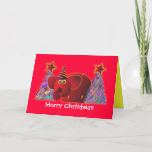 Christmas greeting cards: Red elephant 2 Holiday Card