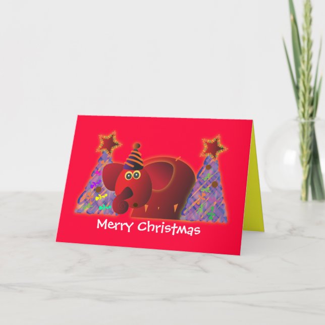 Christmas greeting cards: Red elephant 2 Holiday Card (Front)