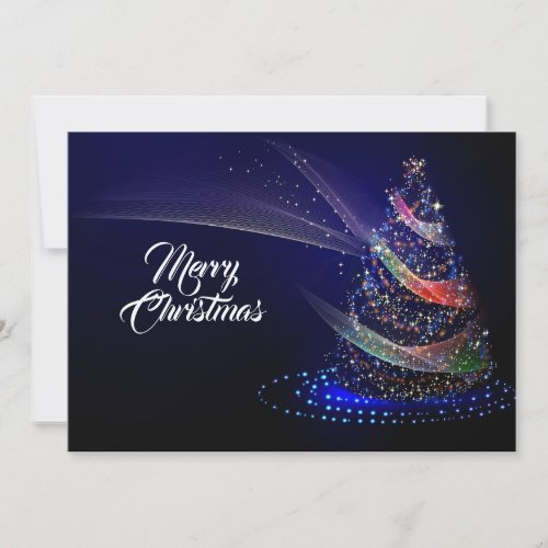 Christmas Greeting Colorful Tree Navy Blue Rustic Holiday Card