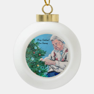 Christmas greeting from GRAMMY handpainted Ceramic Ball Christmas Ornament