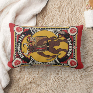 Christmas Greeting from Krampus Sign Carrying Toys Lumbar Pillow