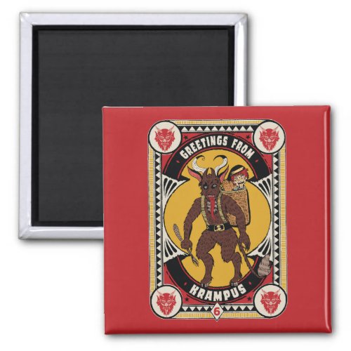 Christmas Greeting from Krampus Sign Carrying Toys Magnet