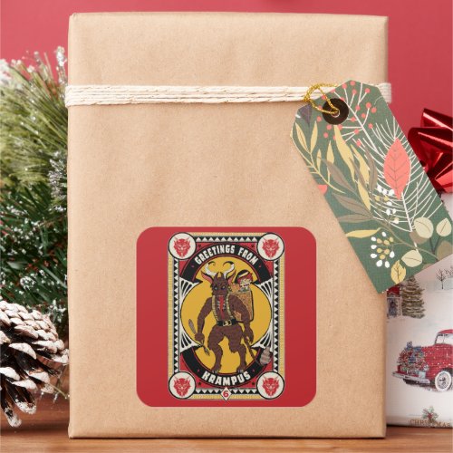 Christmas Greeting from Krampus Sign Carrying Toys Square Sticker