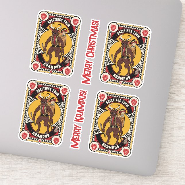Christmas Greeting from Krampus Sign Carrying Toys Sticker (Detail)