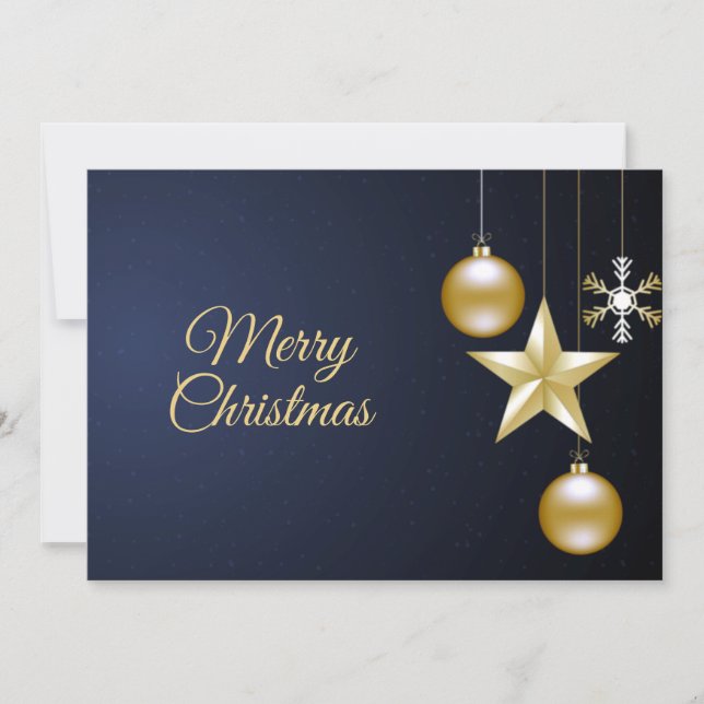 Christmas Greeting Golden Ornaments Navy Blue Holiday Card (Front)
