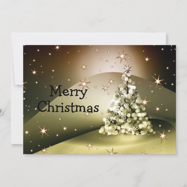 Christmas Greeting Golden Tree Shiny Sparkle Stars Holiday Card (Front)