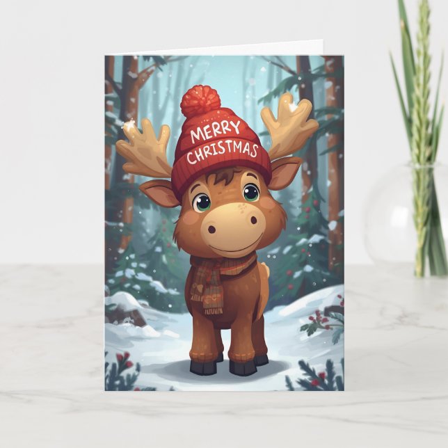 Christmas Greeting Moose  Holiday Card (Front)