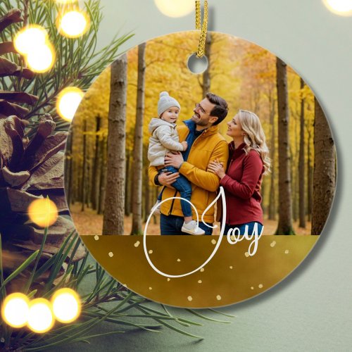 Christmas Greeting Photo Joy Gold  Ceramic Ornament