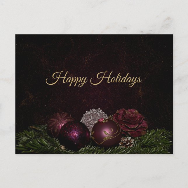 Christmas Greeting Pink Ornament Green Black Postcard (Front)