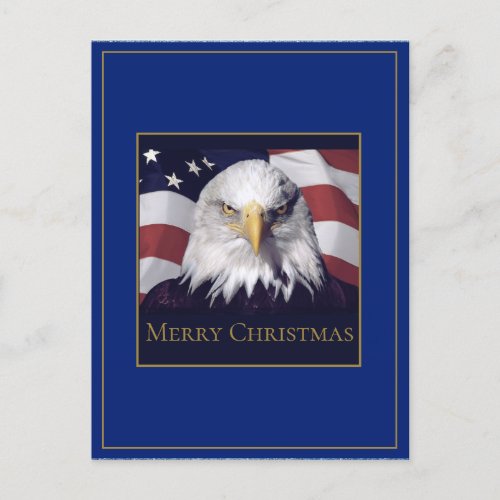 Christmas Greeting Postcard American Flag  Eagle