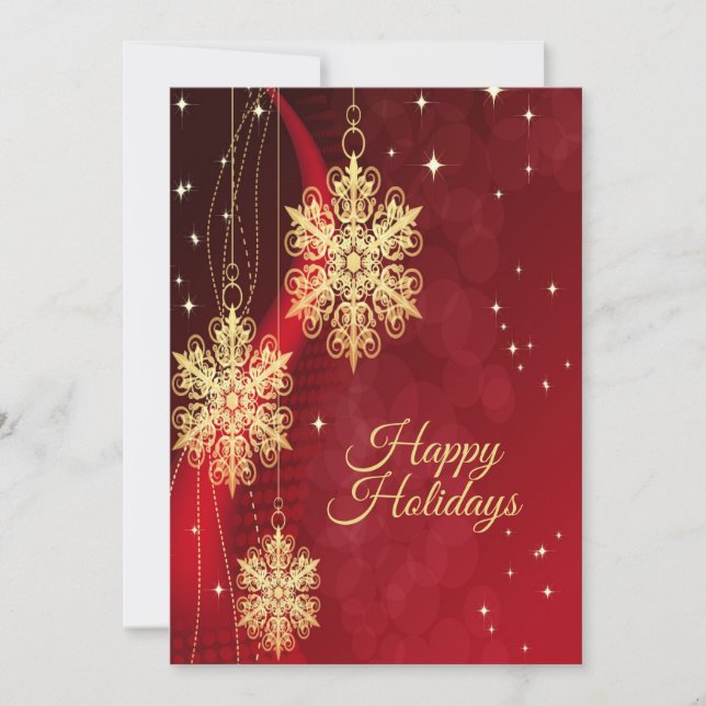 Christmas Greeting Red Golden Snowflakes Holiday Card (Front)