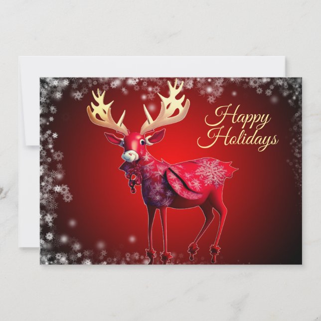 Christmas Greeting Red Reindeer Holidays Cute Holiday Card (Front)