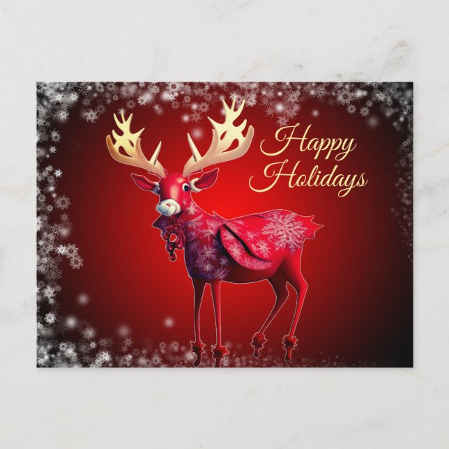 Christmas Greeting Red Reindeer Winter Holidays Postcard (Front)