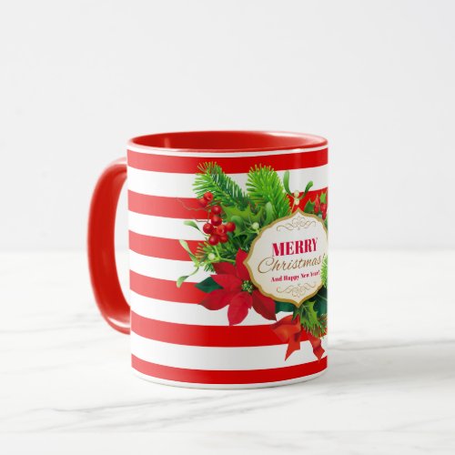 Christmas Greeting Red Striped Mug