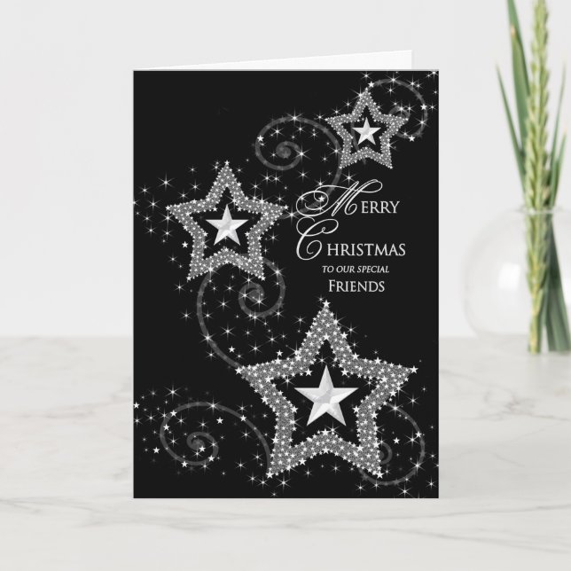 Christmas Greeting- Special Friends- Sparkly Stars Holiday Card (Front)