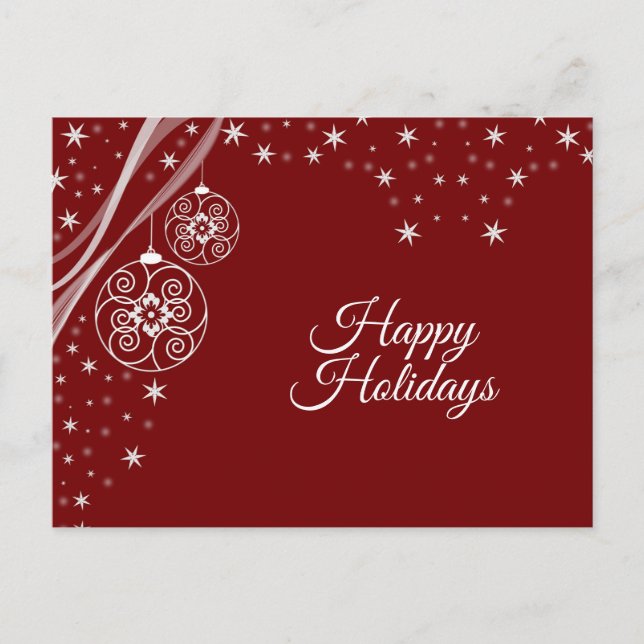 Christmas Greeting White Ornaments Red Elegant Postcard (Front)