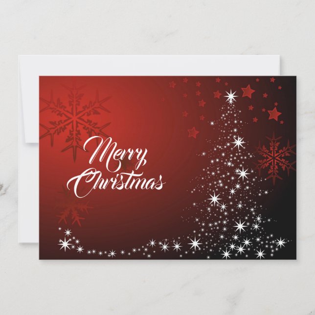 Christmas Greeting White Stars Tree Red Snowflakes Holiday Card (Front)