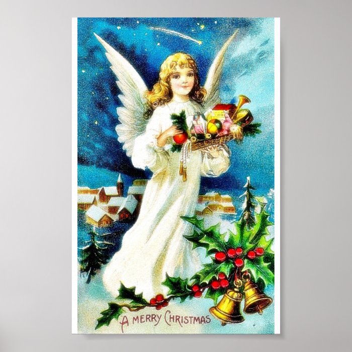 Christmas greeting with an angel comes with hand f print