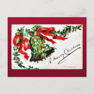 Christmas greeting with bell with ribbons holiday postcard