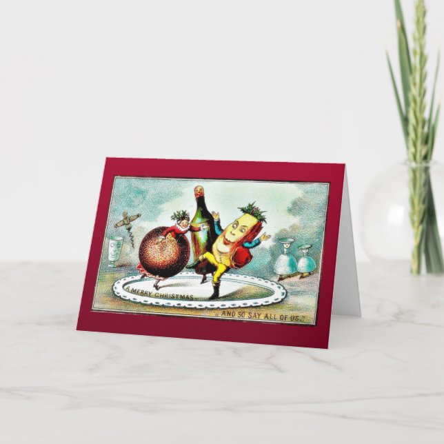 Christmas greeting with cartoon of wines and fruit holiday card (Front)