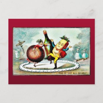 Christmas Greeting With Cartoon Wines And Fruit Holiday Postcard by RememberChristmas at Zazzle