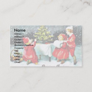 Christmas Greeting With Children Playing Around Th Business Card by RememberChristmas at Zazzle