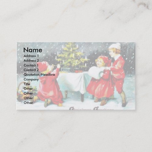 Christmas greeting with children playing around th business card