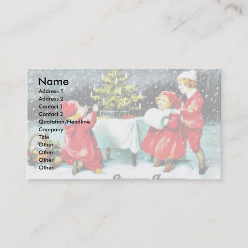 Customizable Christmas greeting with children playing around th business card template
