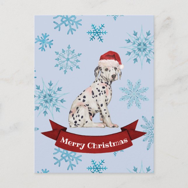 Christmas Greeting with Festive Dalmatian Puppy Postcard (Front)