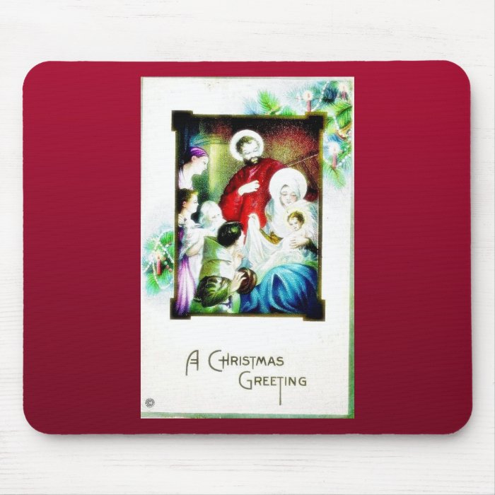 Christmas greeting with photo of jesus, mary, jose mousepad