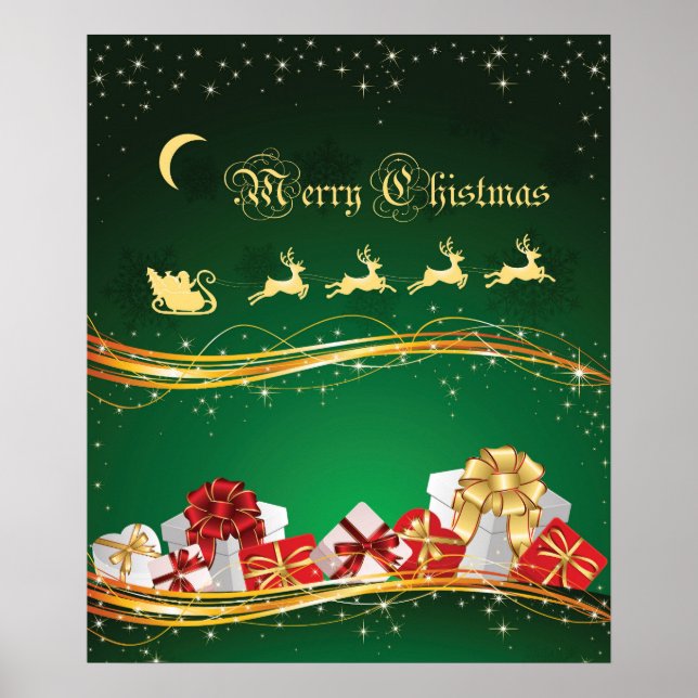 Christmas Greeting with Santa Clause & reindeer Poster (Front)