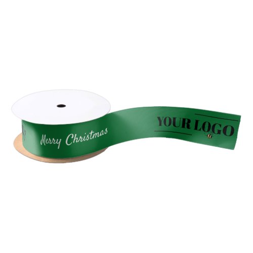 Christmas Greeting Your Company Logo Custom Green Satin Ribbon