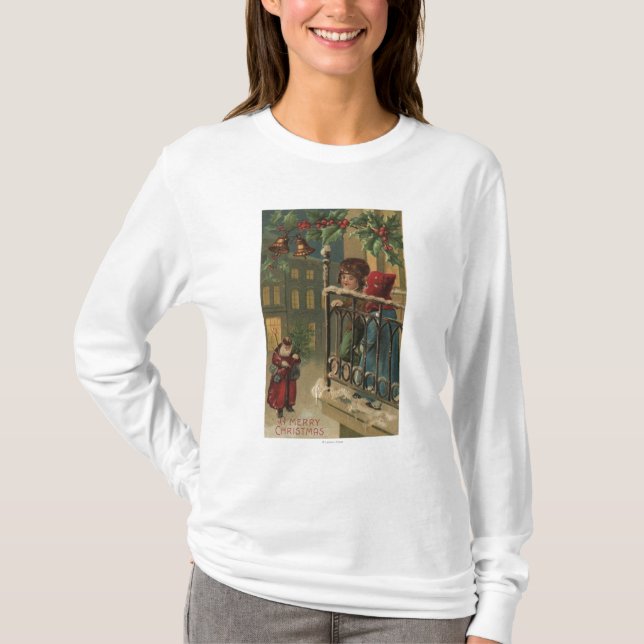 Christmas GreetingKids Watching Santa T-Shirt (Front)