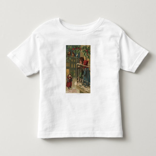 Christmas GreetingKids Watching Santa Toddler T-shirt (Front)