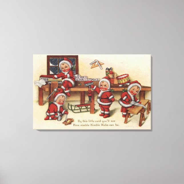 Christmas GreetingLittle Kids on Workbench Canvas Print (Front)