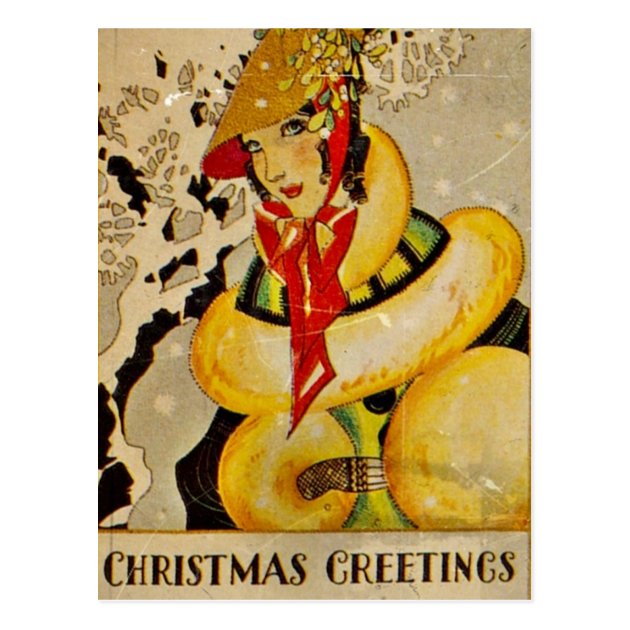 Christmas Greetings 1928 Postcard