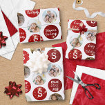 Christmas Greetings 6 Photo Monogram Red Sparkle Wrapping Paper Sheets<br><div class="desc">Showcase 6 repeating photos and your monogram duplicated on each sheet of red ombre sparkle polka dot pattern on white with a different Christmas holiday season greeting on each sheet: HAPPY HOLIDAYS, SEASON'S GREETINGS AND PEACE LOVE JOY. PHOTO TIP: For fastest/best results, choose a photo with the subject in the...</div>