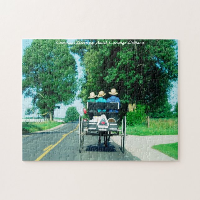 Christmas Greetings. Amish Carraige Indiana Jigsaw Puzzle (Horizontal)