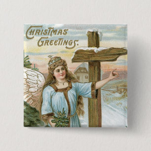 Christmas Greetings Angel Button