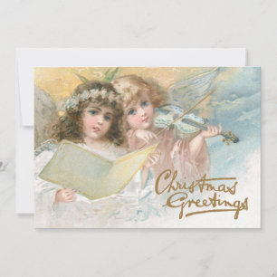 Christmas Greetings Angel Music Violin Joy Vintage Holiday Card