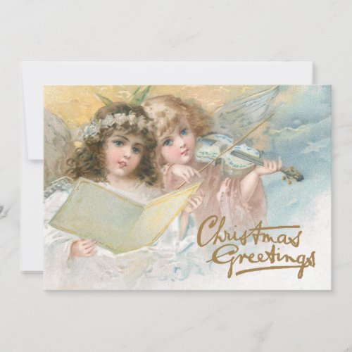 Christmas Greetings Angel Music Violin Joy Vintage Holiday Card