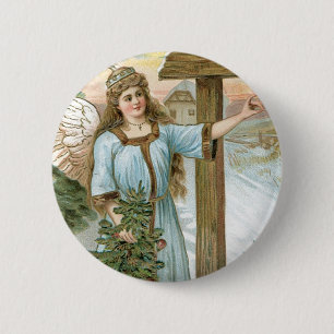 Christmas Greetings Angel Pinback Button