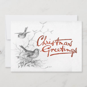Christmas Greetings Bird Mistletoe Branch Vintage Holiday Card