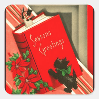 Christmas Greetings Black Scottie Dog Square Sticker