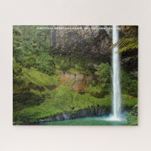 Christmas Greetings Bridal Veil Fall New Zealand Jigsaw Puzzle