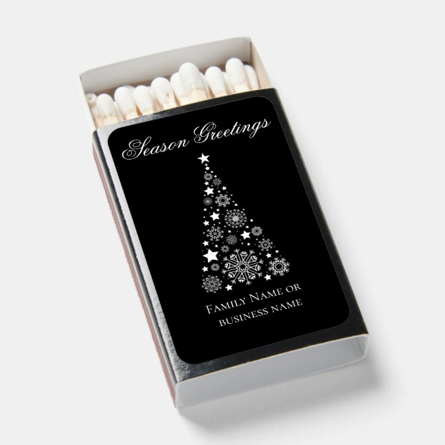 Christmas Greetings Business Family Name black Matchboxes (Front Open)